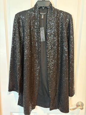 Investments Black Sequin Open-Front Cardigan Size M